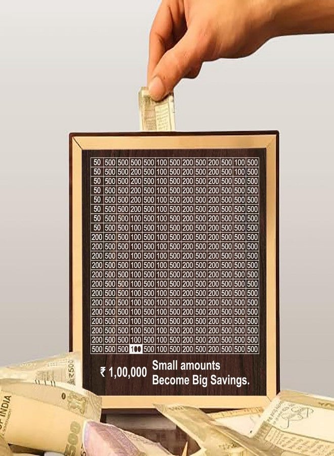 ADK Wooden Asian Money Saving Box with Grid Chart, 1,00,000 Savings Tracker, Brown and Gold - Image 3